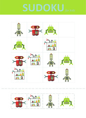 Sudoku for kids. Children's puzzles. Educational game for children. cute robots