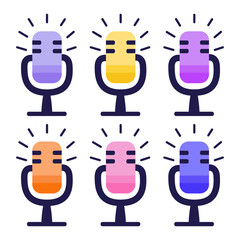 Set of colorful microphones isolated on white background. Can be used as a logo for a podcast or radio, webinar, broadcast. Illustration in flat style.