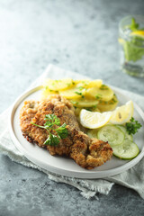Traditional Austrian schnitzel with potato salad