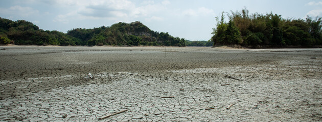 Drought lake in Guantian, Tainan, Taiwan. Lack of water concept.