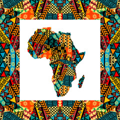 Africa map and frame with ethnic motifs