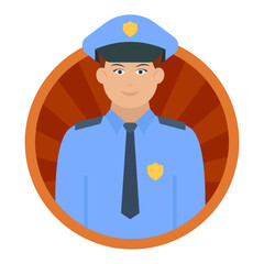 Police Officer Concept, Constable Vector Round Icon Design, Professional uniform Symbol on White background, Labor Day people Stock illustration, policeman character occupations sign