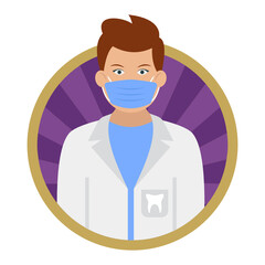 dental hygienist Concept, Orthodontist persona Vector Round Icon Design, Professional uniform Symbol on White background, Labor Day people Stock illustration, character occupations sign