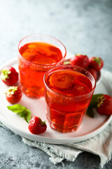Traditional homemade lemonade with strawberry