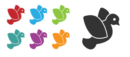 Black Dove icon isolated on white background. Set icons colorful. Vector