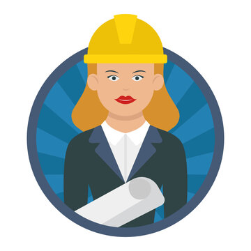 female architect Concept, Project Manager Vector Round Icon Design, Professional uniform Symbol on White background, Labor Day people Stock illustration, foreman character occupations sign