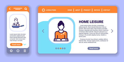 Home leisure web banner and mobile app kit. Outline vector illustration.
