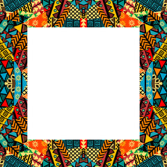 Colorful African ethnic motifs frame - 428999786