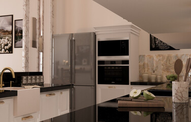 Fototapeta premium modern kitchen in house, 3d render