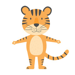 Tiger, symbol of 2022 year. New year mascot. Cute vetor flat animal character, isolated on white background