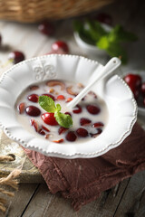 Cold cherry soup with yogurt or cream