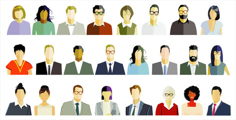 Gruppe von Personen Portrait, Gesichter auf weißem Hintergrund. illustration