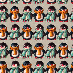 Seamless pattern with cute penguins