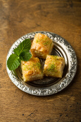 Traditional homemade Turkish baklava with pistachios