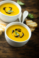 Traditional homemade pumpkin or carrot soup