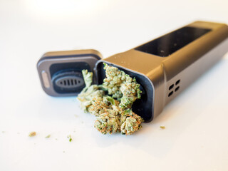 Close up of medical marijuana in a dry herb vape, Medical Cannabis is new in the UK