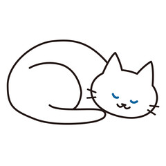 丸くなって幸せそうに眠る白猫
