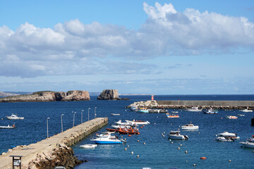 small fishing boats anchoring in the harbor of Sagres at the southwestern tip of the Algarve