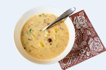 Vegetable soup with potato, mushroom and marjoram, tradition in Czech republic, called 