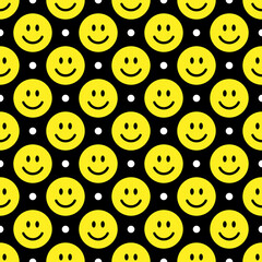 Smile icon pattern. Happy faces on a black background. Vector abstract background