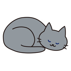 丸くなって幸せそうに眠るグレーの猫