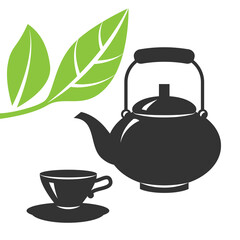 Vector icons of teapot and tea cup isolated on a white background