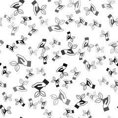 Black Plant in hand of environmental protection icon isolated seamless pattern on white background. Seed and seedling. Planting sapling. Ecology concept. Vector