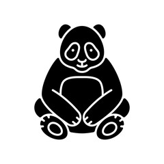Big panda black glyph icon. Traditional chinese animal. Beijing zoo mascot. Endangered species protection. Wildlife, zoology. Bear sit. Silhouette symbol on white space. Vector isolated illustration