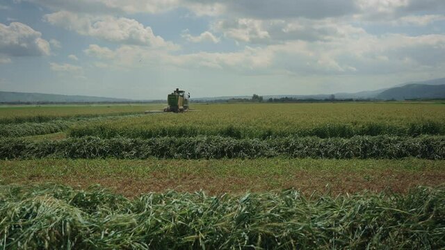 Harvester fields in Hula Valley Israel