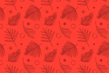 Tropical background with palm leaves ornament. Vector seamless pattern design. Floral graphics concept for tropical spa, beauty studio banner, botanical fabric backdrop, bright tropical leaf pattern.