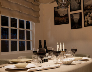 table setting in living room, 3d render