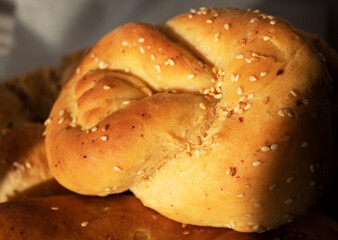 tasty baked bread on white background