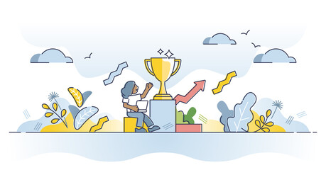 Naklejka premium Online ranking and search engine rating for website traffic outline concept. Keyword trustworthy and appropriate content reputation for business vector illustration. Social marketing and SEO effect.