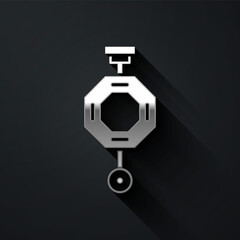 Silver Chinese paper lantern icon isolated on black background. Long shadow style. Vector