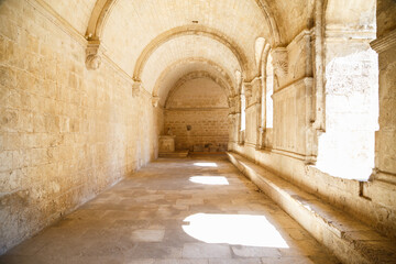 Interior view of Montmajour Abbey near Arles, France, former medieval fortified monastery, now historical monument.