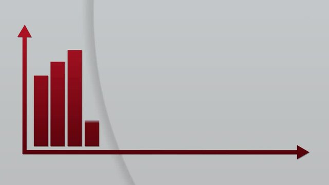 Red bar graph with arrows axis animation with white circles background.