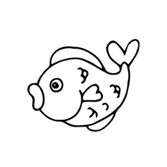 Fish. Marine life. Vector. Doodle. Hand-drawn illustration. Silhouette. Black and white outline. Coloring.