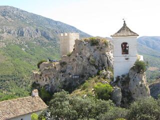 view of the old houses and roofs from above in mountains. Guadlest. Spain