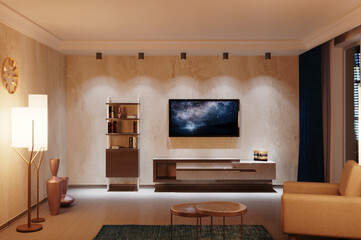 modern living room with tv, 3d render