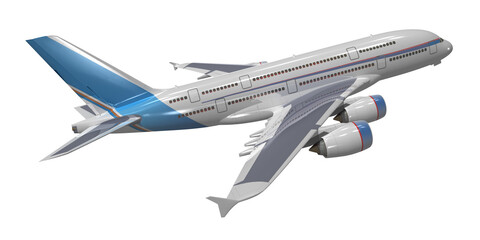 3d Großraum Passagierflugzeug gra-blau, isoliert