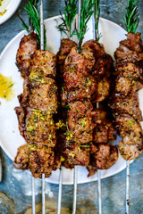 Pork kebab with rosemary sauce..selective focus