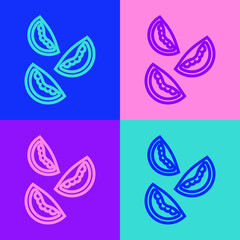 Pop art line Tomato icon isolated on color background. Vector