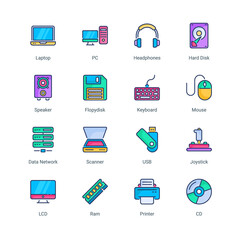 Computer and Hardware Filled Icons - Stroked, Vectors