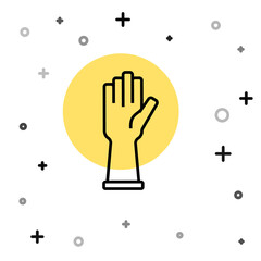 Black line Medical rubber gloves icon isolated on white background. Protective rubber gloves. Random dynamic shapes. Vector