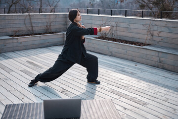Right hand strike practised by a female martial artist