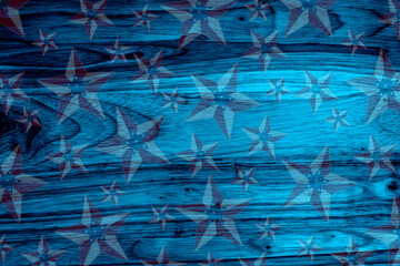 Retro American patriotic background with grunge USA flag stars on blue wood