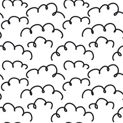 black and white seamless pattern with stylized swirls clouds, endless repeatable texture