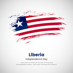 Brush painted grunge flag of Liberia country. Independence day of Liberia. Abstract creative painted grunge brush flag background.