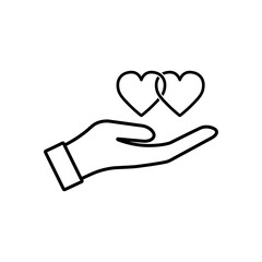 Two hearts in hand vector icon
