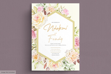 romantic watercolor white roses wedding invitation card set